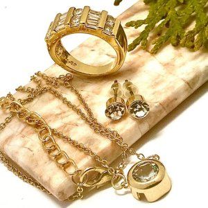 White Cubic Zirconia Necklace, Stud Earrings & Ring Size 6.5